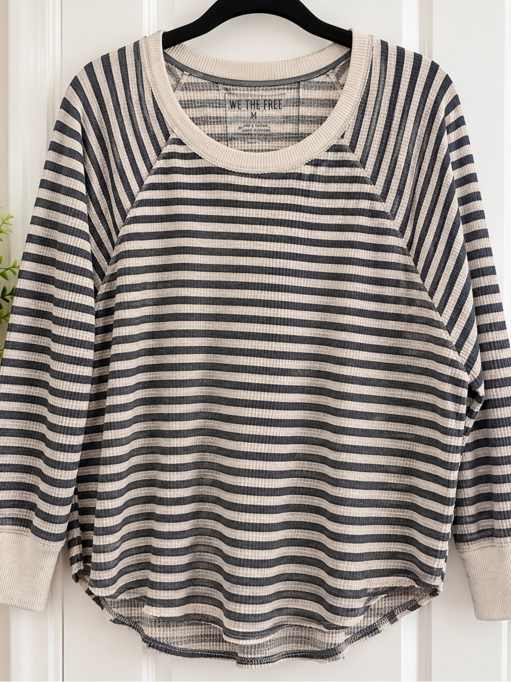 We The Free Free People Striped Thermal Top Medium Waffle Knit Long Sleeve
